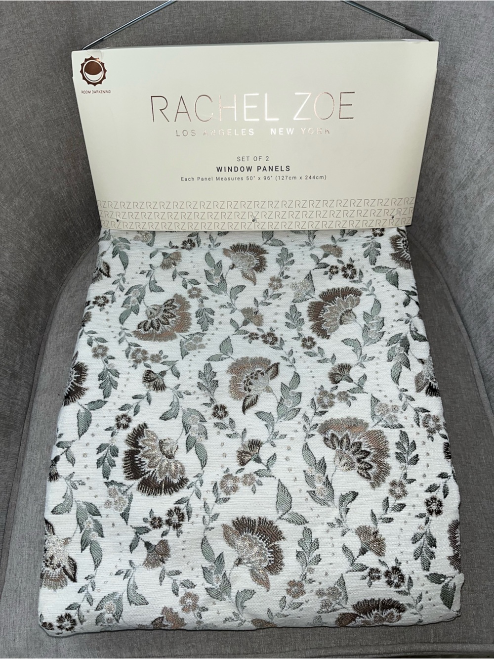 NWT Rachel Zoe Jacquard Vintage Floral Design Drapes 50" x 96" Set of 2 Panels